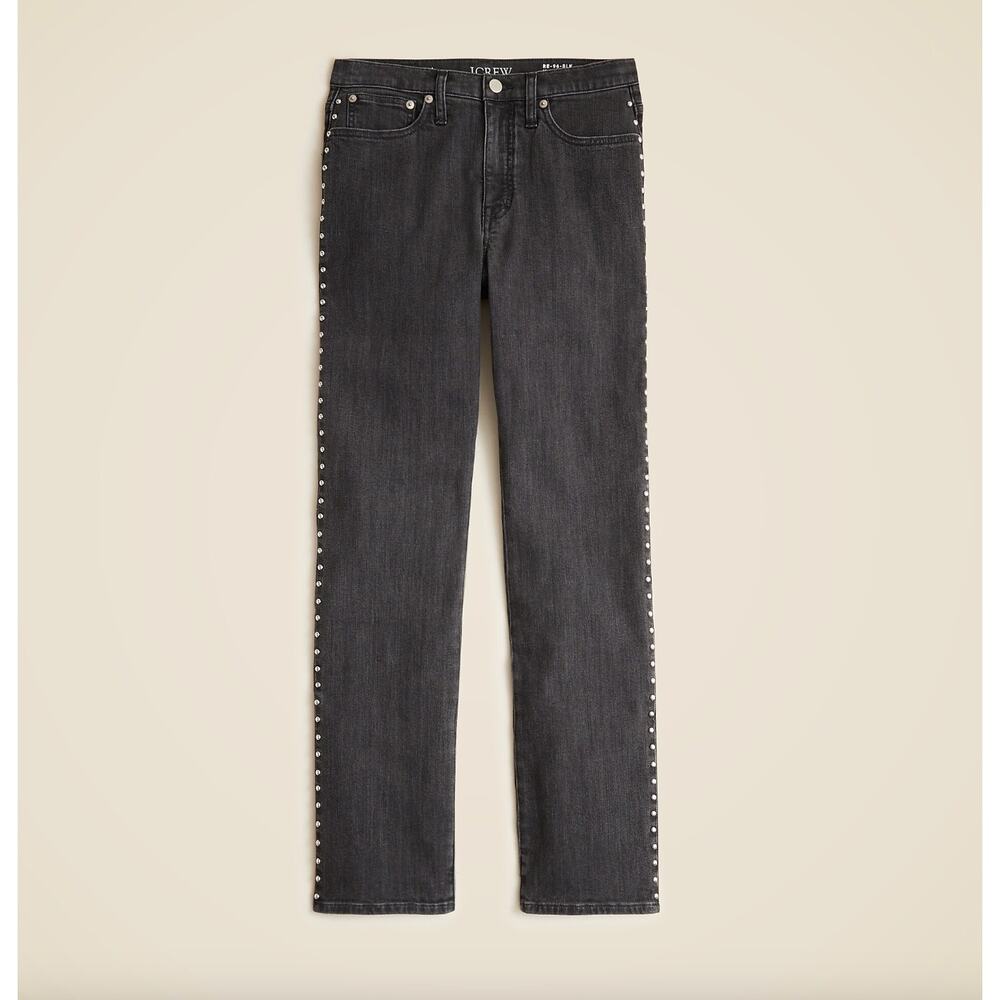 J.Crew Studded High Rise Straight Jean 1996 Semi Stretch Washed Black US 29 MWT - Picture 4 of 13